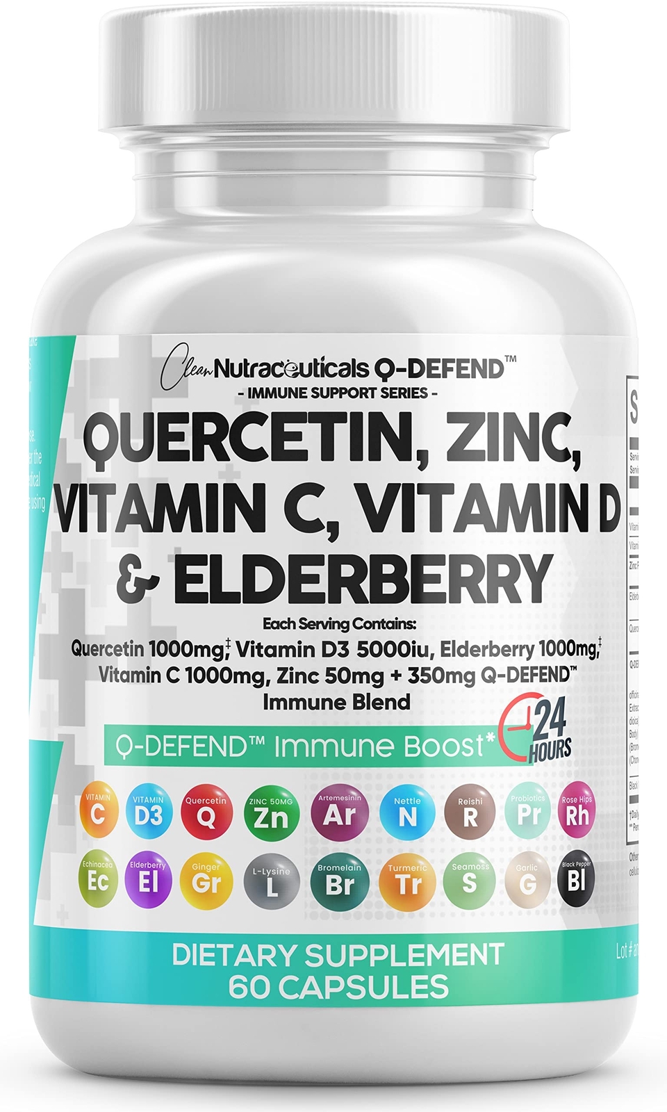 Quercetin 1000mg Zinc 50mg Vitamin C 1000mg Vitamin D 5000 IU Bromelain Elder...