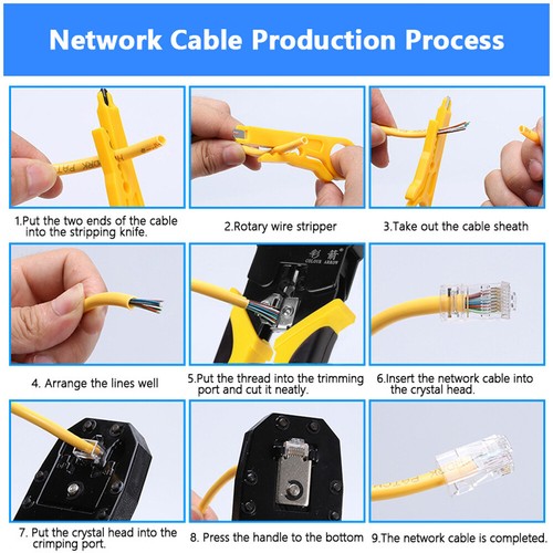 Network Hand RJ45 RJ12 Tool Cable Tester Crimp Crimper Net Plier Kit U3M4 - Picture 11 of 11