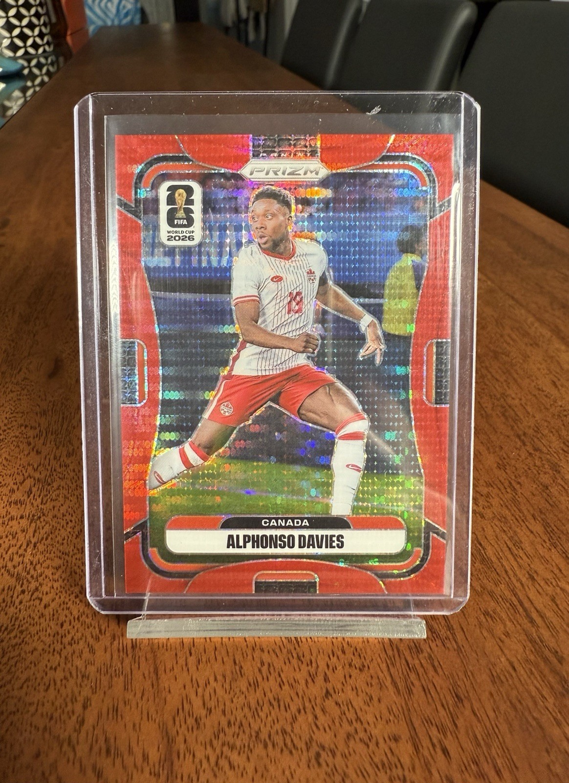2026 Panini Prizm FIFA World Cup #165 Alphonso Davies Preferred Red Prizms #/75