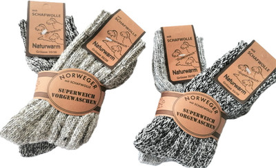 2er-Pack Schafwoll-Norweger-Socken-superweich- Gr.35/38,39/42,43/46,47/50 Unisex
