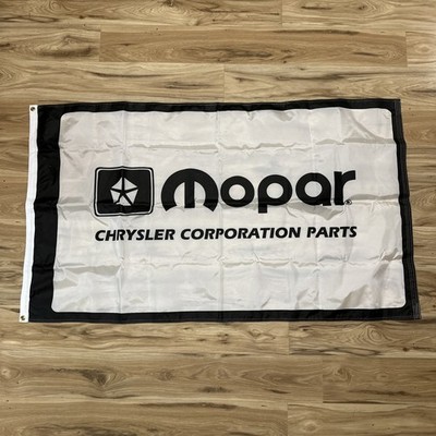 Mopar Chrysler Corporation Parts Flag White Black Pentastar Man Cave 32  x 56 