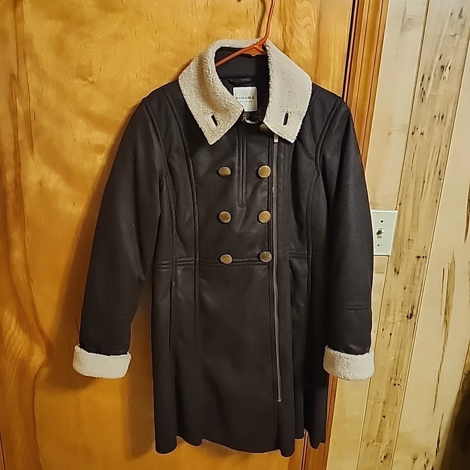 SONOMA LIFESTYLE 女式 Lg 棕色柔软夏尔巴内衬外套拉链  — 第 2/4 张图片