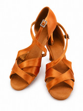 Women Ballroom Latin, Open Toe, Dark Tan, 2.75" heel, Sz 37