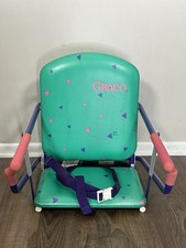 Vtg Graco Tot Loc Lock Clip On Table High Chair Booster Seat Baby Neon Triangles
