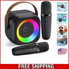 Portable Karaoke Speaker with 2 Wireless Mics and Colorful Lights - Family Fun 
