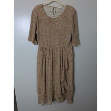 Orange Creek Smocked Floral Midi Dress Women's Size M Tan