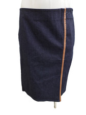 Lauren Ralph Lauren Black Denim Pencil Skirt Leather Detail Womens Size 10