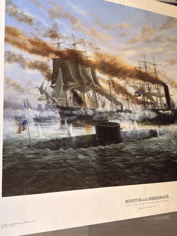 Impresión de ilustraciones de batalla naval del monitor y Merrimac Foto 4 de 4