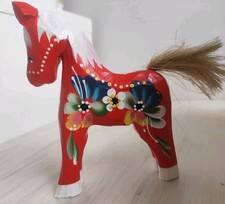 Horse Figurine Painted Folk Carved Wooden Horse Handmade *12 cm
