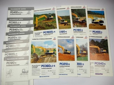 15x Prospekt Komatsu PC120-5 bis PC400-5 Raupenbagger 1990er Jahre