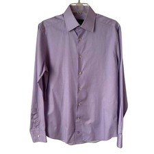 David Donahue Men's Dress Shirt Purple Geometric Print Long Sleeve Trim Career
