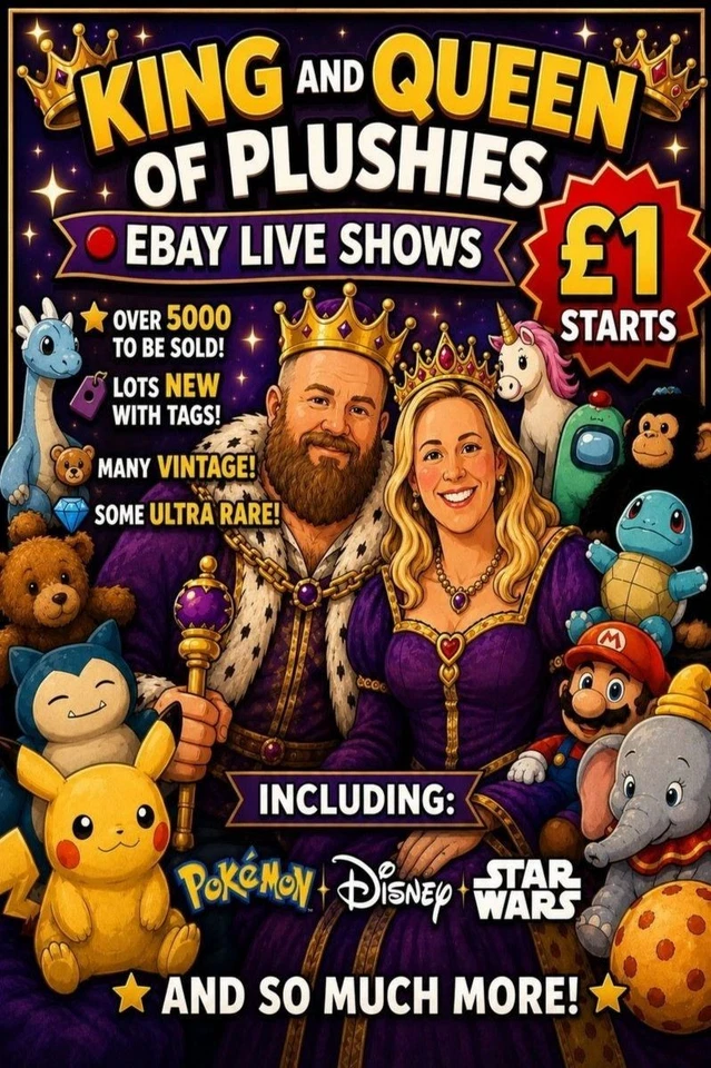 🧸 5,000+ Plushies LIVE! Disney, Pokémon, Marvel, Vintage & NWT | £1 starts