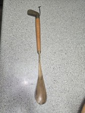 Vtg Long Handle Brass Club Blade Wooden Shaft Golf Novelty Shoe Horn 17"