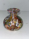 VTG MCM MURANO MURRINE MINI Vase MILLEFIORI ART GLASS Gold 2.25”