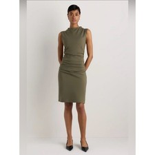 NEW Quince Stretch Cotton Jersey Mock Neck Mini Dress Kalamata Olive XL Ruched
