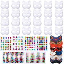 Leyndo 30 Pack Paper Mache Art Mask White Craft Masquerade Masks and Gem Sticker