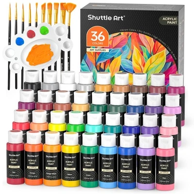 Shuttle Art Acrylfarben Set, 36 Acryl farben in Flaschen (je 60ml) mit 12