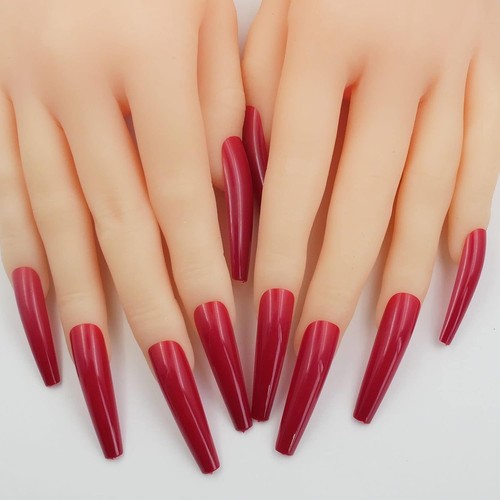 LuckForever 120pc XL Coffin Press on Nails Colored Ballerina Fake Large, Red - Picture 5 of 7