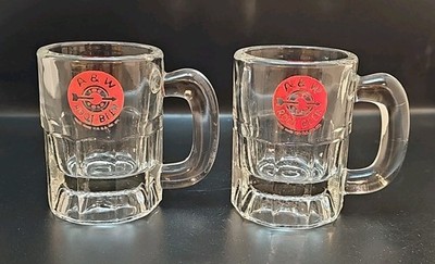 Vintage A&W Root Beer Mini Small Mugs Heavy Glass Red Arrow Logo - set of 2