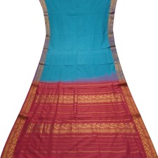 Vintage Blue Sarees 100 Pure Cotton Zari Handwoven Sari 5YD Decor Craft Fabric