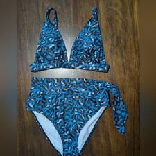 Blue Leopard Print Bikini Set