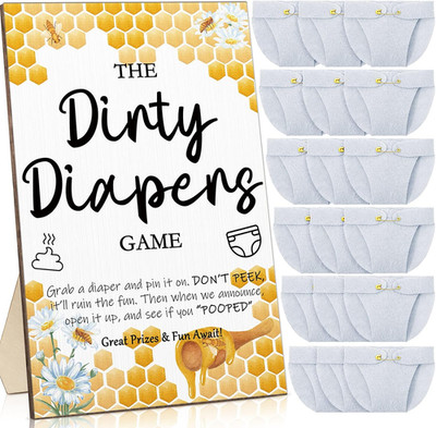 51 Pcs Dirty Diaper Baby Shower Games Funny Wooden Sign with 50 Pcs Mini Diapers