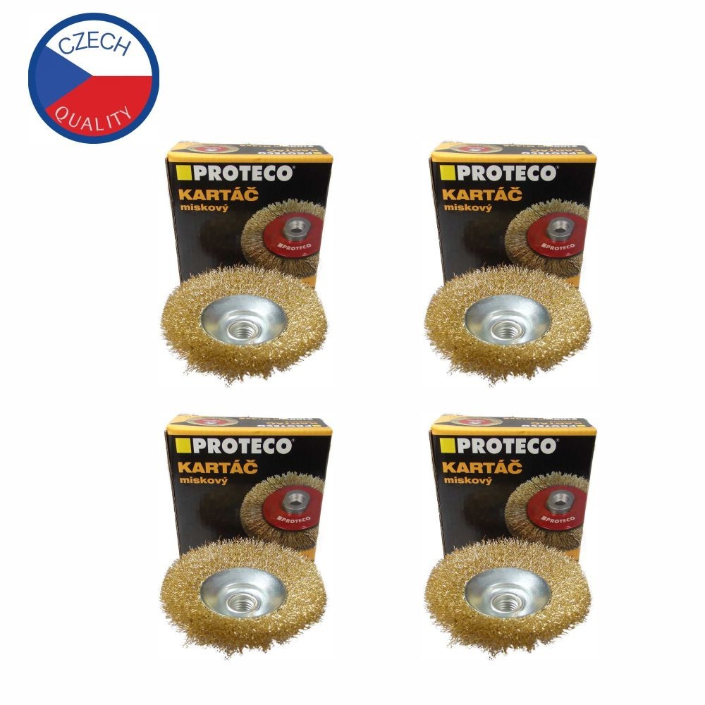4 x 100mm Wire Brush Angle Grinder M14x2 Steel Wire Wheel Brass Coated PROTECO