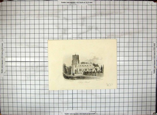 Antique Old Print Engraving Exterior Aspley Church Architecture Harris Dodd