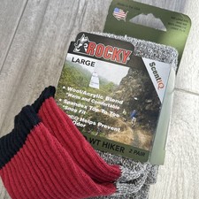 NEW Rocky Boot Socks Men Large 2 Pair Wool Blend Hiker Red Gray ScentIQ USA Made