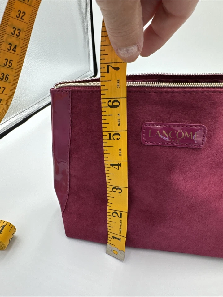 Lancome Paris Makeup Cosmetic Bag Hot Burgundy Faux Suede And Patient Leather - Image 4 of 4