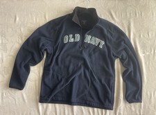 Old Navy Men's Classic Fleece Pullover Sweater Navy Blue 1/4 Zip Logo Pockets L