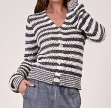 Elan Women's Striped Sweater Cardigan Size L