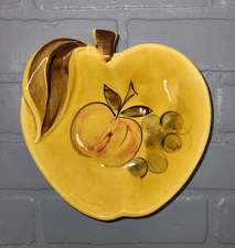 Vintage 1965 Los Angeles California USA Pottery - Yellow Apple Shaped Dish