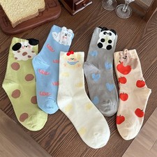5 Pairs Cute Cartoon Animal Socks - Colorful Cotton Crew Socks for Women