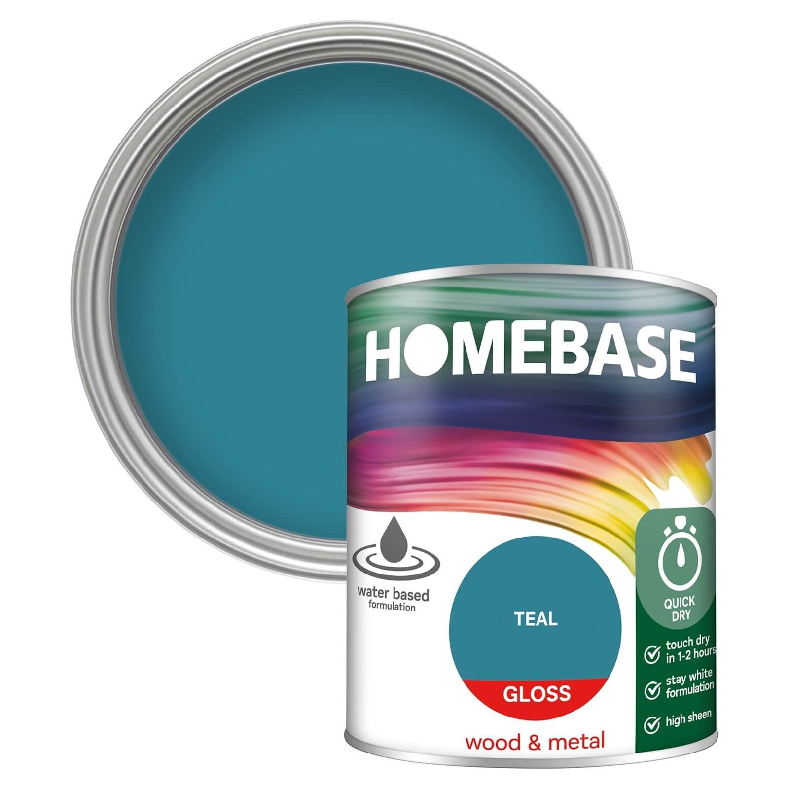 Homebase Interior Quick Dry Gloss Paint Teal For Wood & Metal - 750ml
