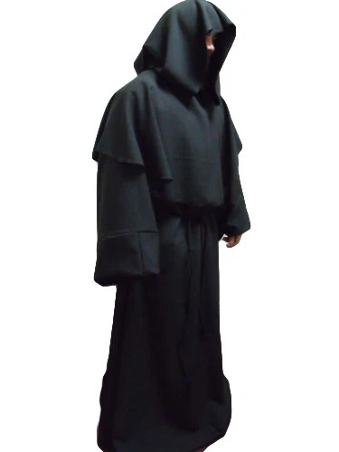 WOOL TYPE HEAVY FABRIC MONK ROBE MEDIEVAL COSTUME WITH COWL AND LARGE HOOD - Image 3 of 4