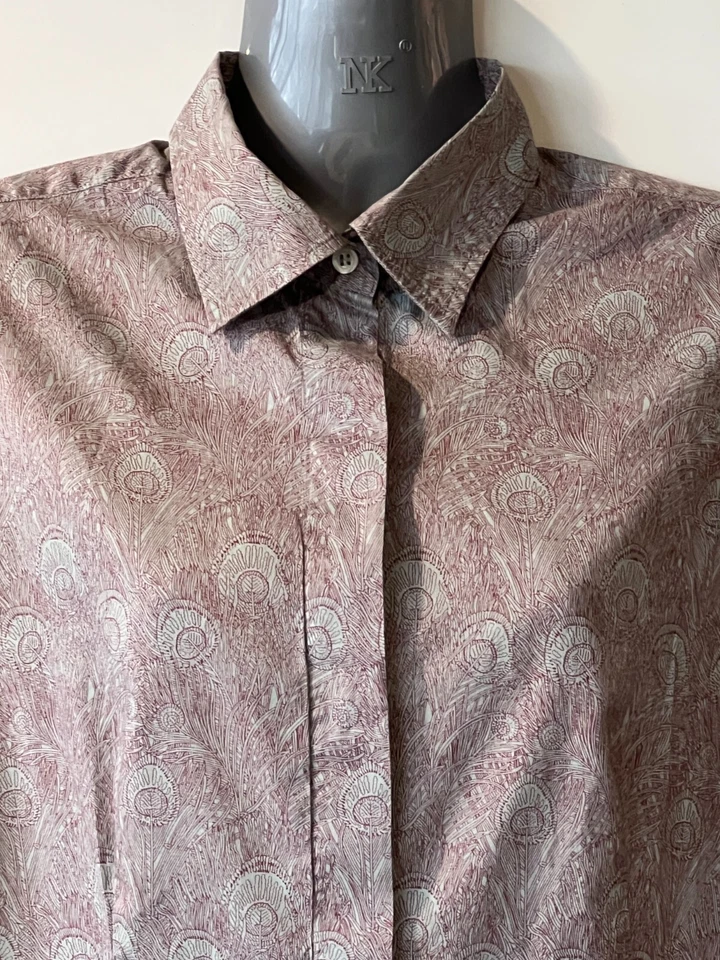 FREEDOM LONDON бледно серый/красный хлопок Гера печать блузка рубашка 10AUST-UK/6US/36EU - Изображение 4 из 4