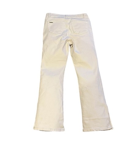 Pantalones de mezclilla Michael Kors para mujer 8 blancos apagados dobladillo dividido tiro alto corte bota - Imagen 3 de 7