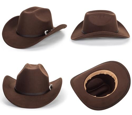 Mujeres Hombres Western-Vaquero-Vaquera-Sombrero Exterior Imitación Fieltro Ala Ancha 7-7 1/4 Café - Imagen 4 de 4