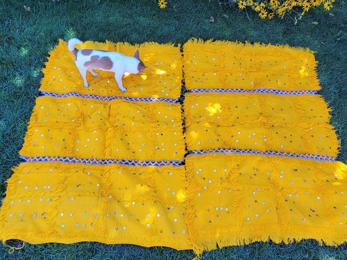 2 X Yellow handmade weeding Blanket Handira vintage Moroccan weeding blanket... - Picture 8 of 8