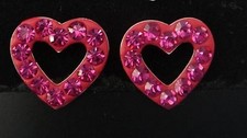 Sterling Silver 10x11mm Small Cute Dk Pink Crystals Open Heart Stud Earrings