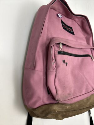 Jansport Backpack Pink Brown Suede Bottom Stains Writing  display picture 1