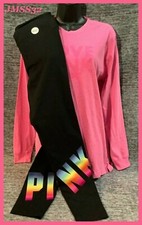 Victoria's Secret Pink Campus Tee Shirt  Leggings Set Hot Pink Ombre Rainbow M