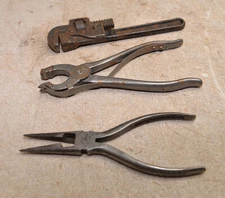 Snap-on Vacuum Grip pliers # 196 odd button fastner 7" pipe wrench mechanics lot