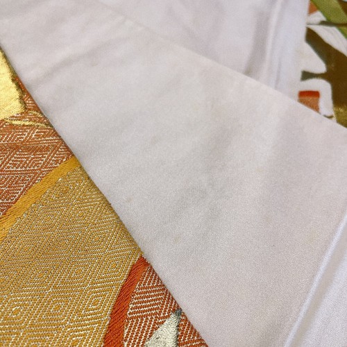 Japanese Kimono, pure silk crane Fukuro OBI , elegance Kinshari antique New - Picture 13 of 15