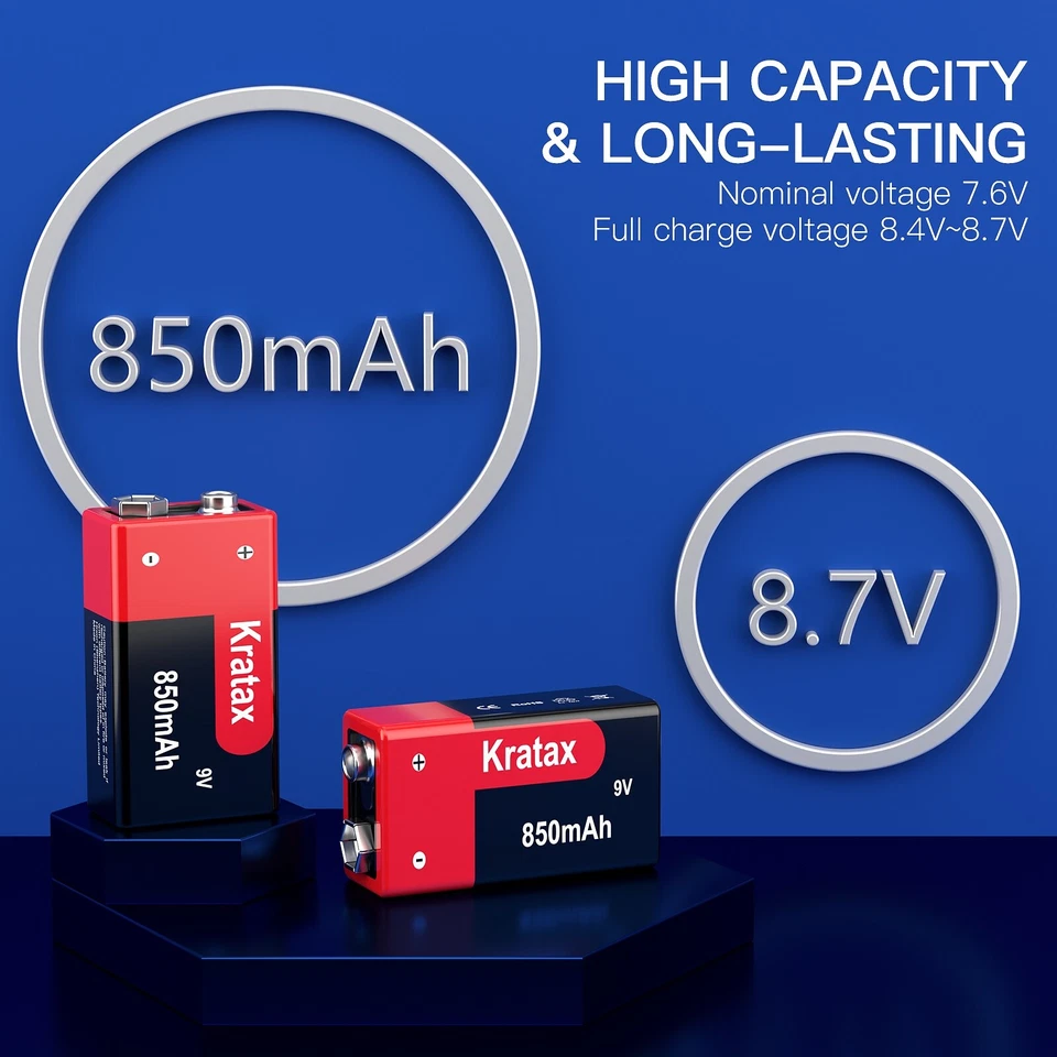 Lote de baterías recargables de iones de litio de 9V de 850 mAh y 4 ranuras USB 9 voltios Foto 4 de 4