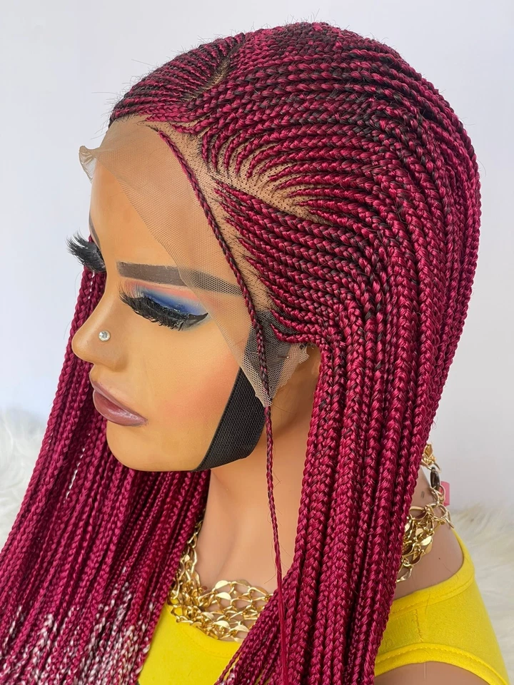 АФРИКАНСКИЕ ПЛЕТЕНЫЕ ПАРИКИ CONROW НА КРУЖЕВНОЙ ЗАСТЕЖКЕ 13*6 42 дюйма (бургундские/сиреневые) - Изображение 3 из 4