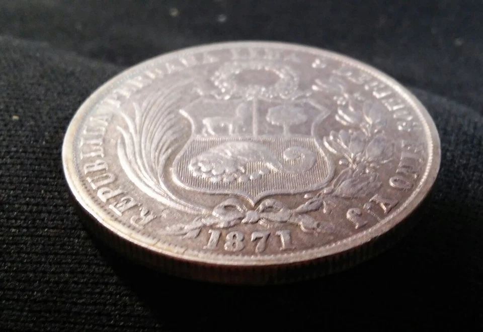 Moneda Plata Perú 1871 Un Sol Envío Gratis en EE. UU. .900 Foto 4 de 4