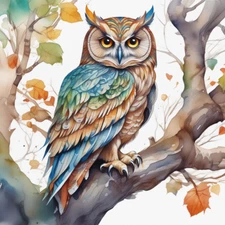 30 Custom Colorful Owl in Tree Personalized Address Labels