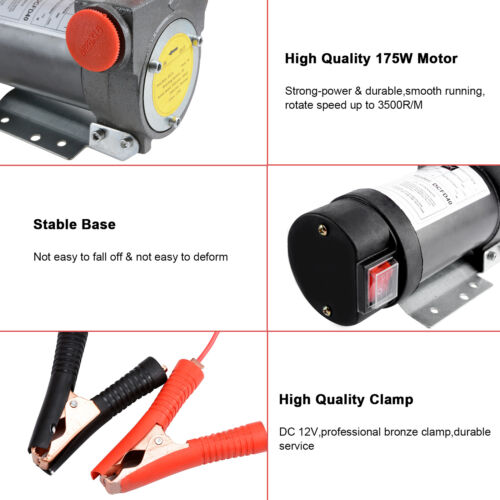 12V Diesel Transfer Pump Extractor Oil Fuel Electric Bowser Auto Car DC 45L/min - Picture 8 of 12